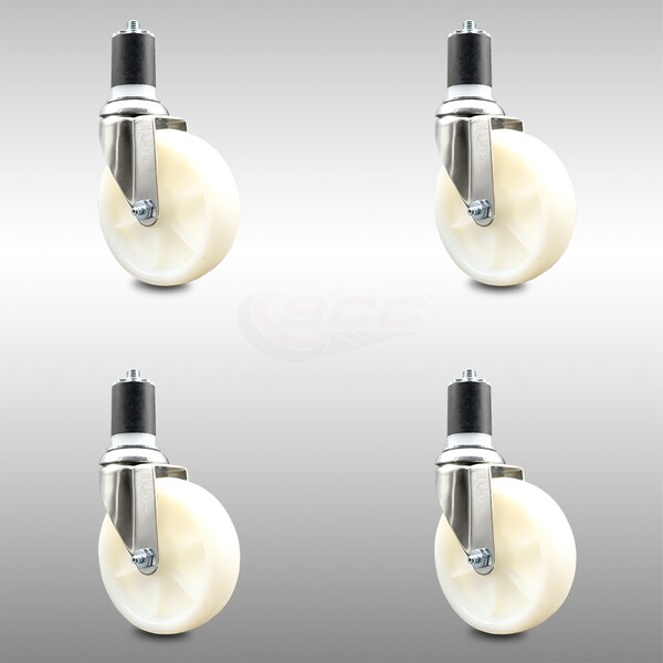 5 Inch 316SS Nylon Wheel Swivel 1-3/4 Inch Expanding Stem Caster Set SCC